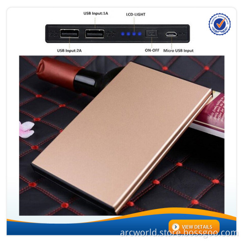 AWC834 2a charger 12mm ultrathin 20000mah metal dull polish 2 power bank charger usb